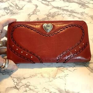 Red Heart-Accent Leather Zip Wallet